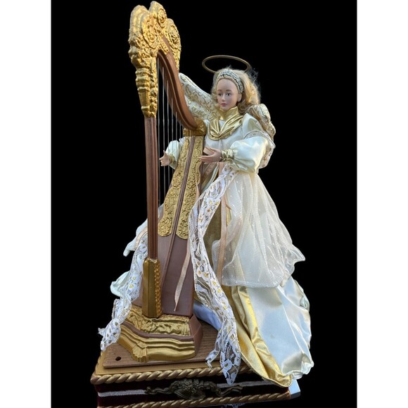 Vintage Holiday Creations Animated Christmas Angel Playing Harp Music 1995 - Picture 1 of 14
